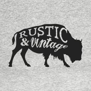 Retro Animal Buffalo Rustic And Vintage Black T-Shirt